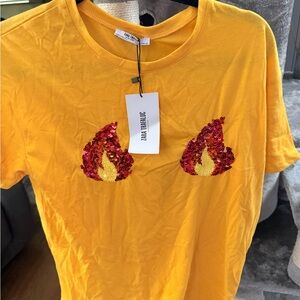 Zara sequin flame Yellow Top